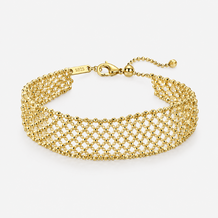 Gold-Plated Beaded Mesh Bracelet