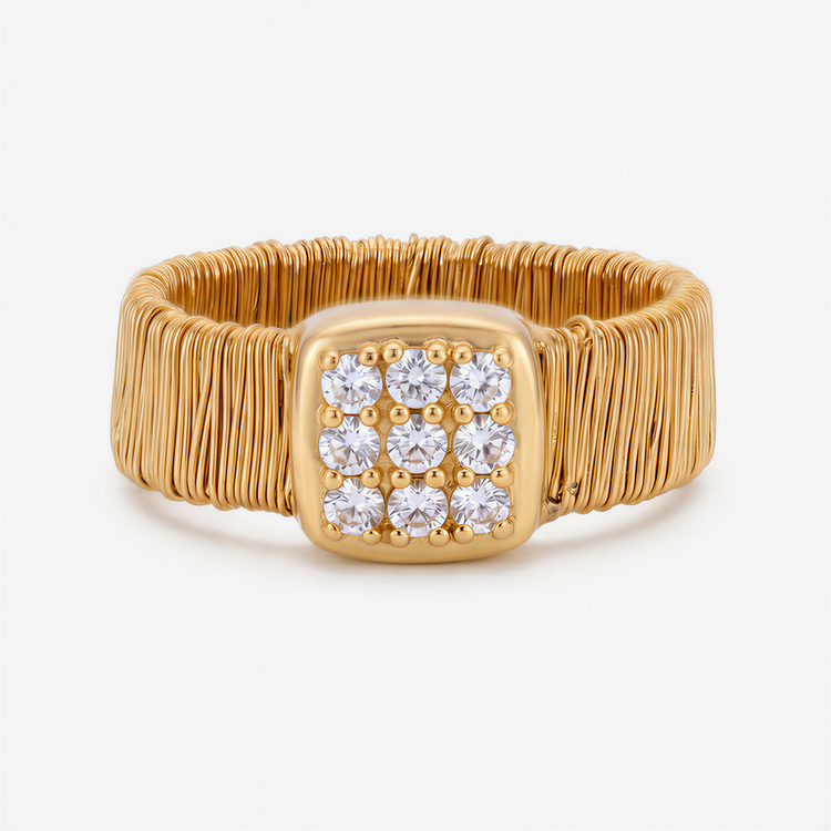 Gold-Plated Textured Square Ring