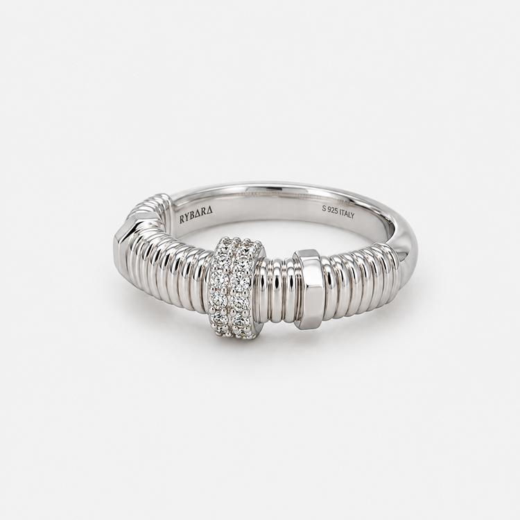 Sterling Silver Ribbed Accent Ring