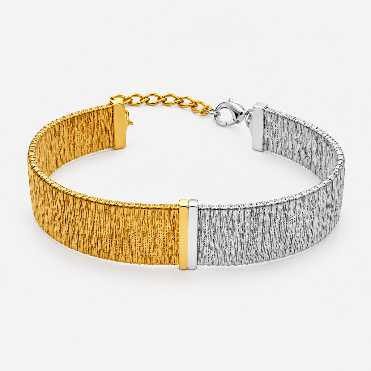 RYBARA Two-tone Textured Cuff Bracelet — overall view