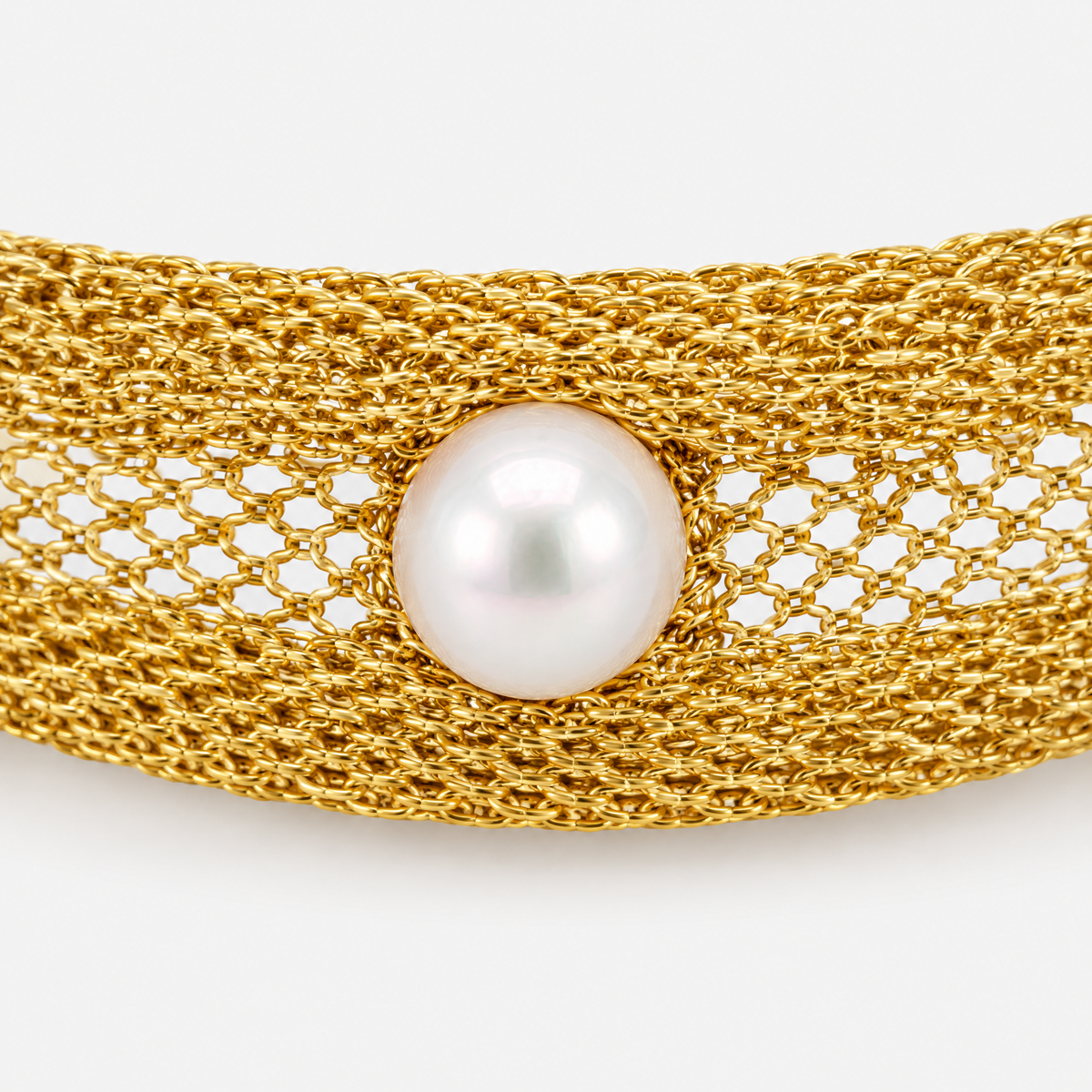 RYBARA Gold-tone Mesh Bracelet with Pearl-like Accents — detail view