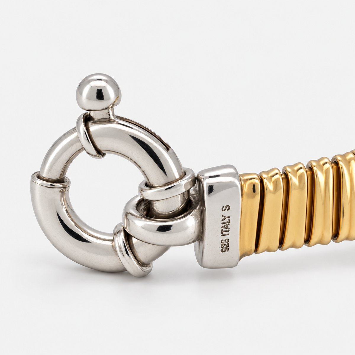 RYBARA Two-tone Spiral Bracelet — clasp detail