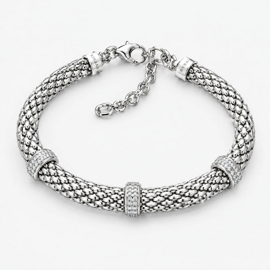 RYBARA Silver-tone Woven Three-Accent Bracelet — overall view
