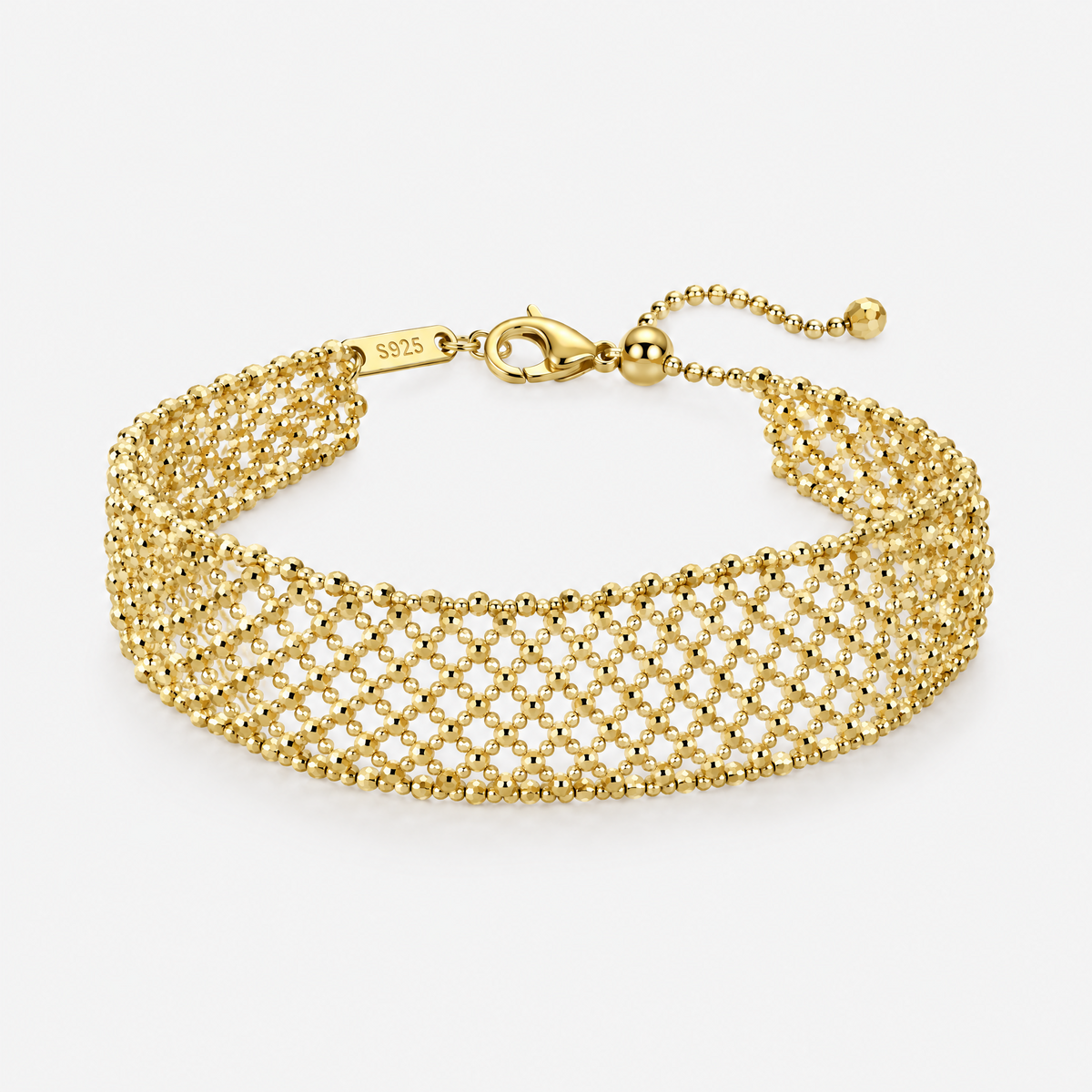 RYBARA Gold-tone Beaded Mesh Bracelet — overall view