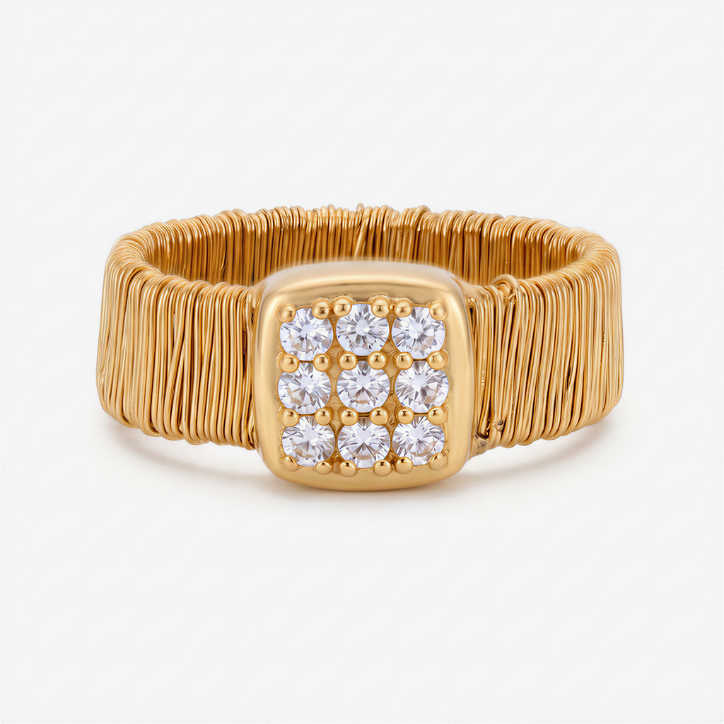 RYBARA Gold-Plated Textured Square Ring — overall view
