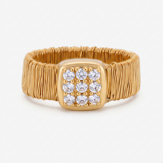 RYBARA Gold-Plated Textured Square Ring — overall view