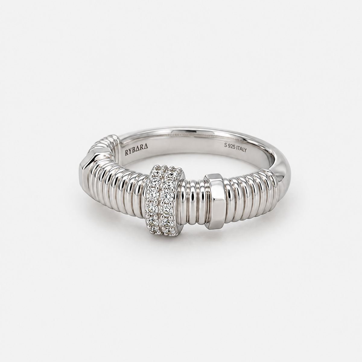 RYBARA Silver-tone Ribbed Accent Ring — overall view