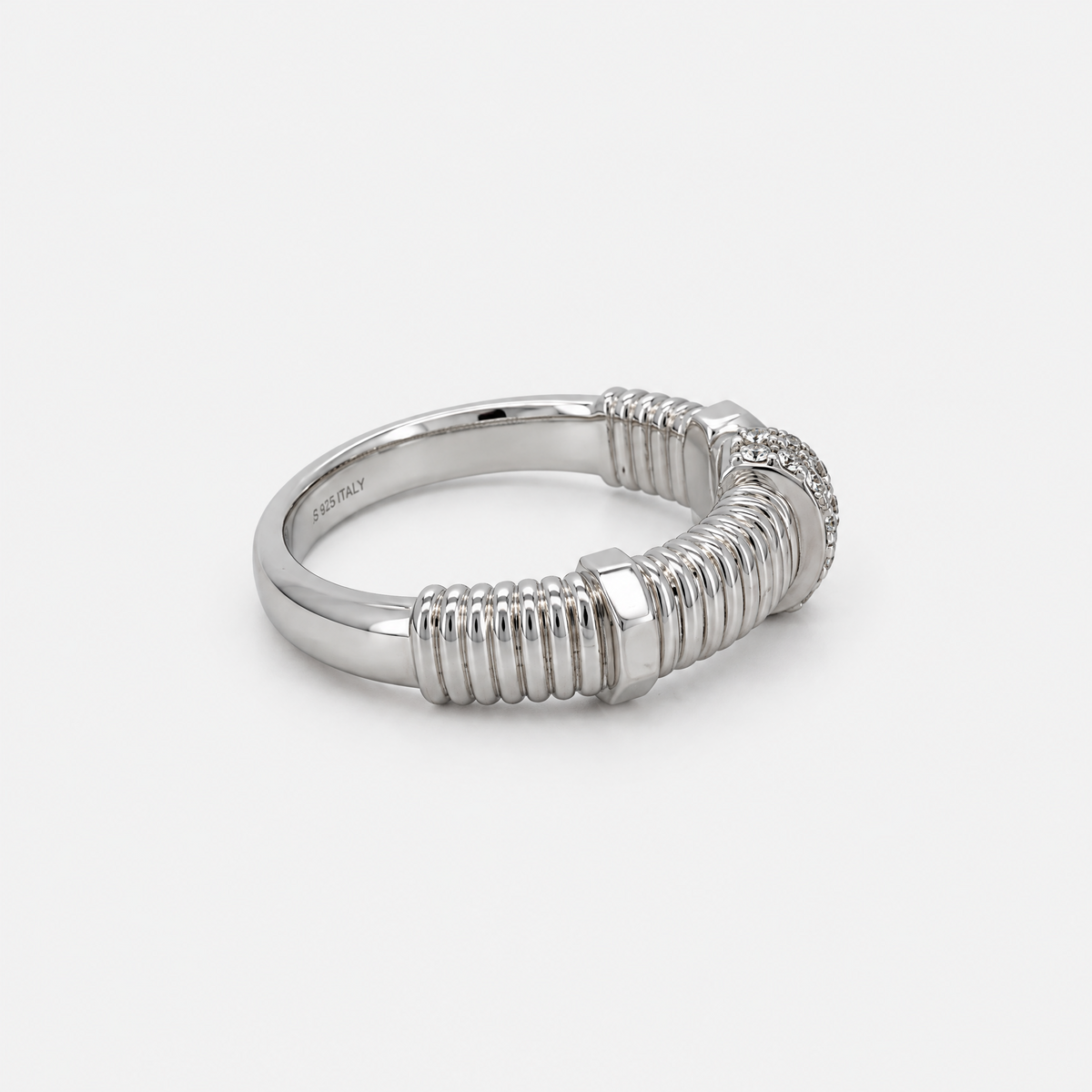 RYBARA Silver-tone Ribbed Accent Ring — detail view