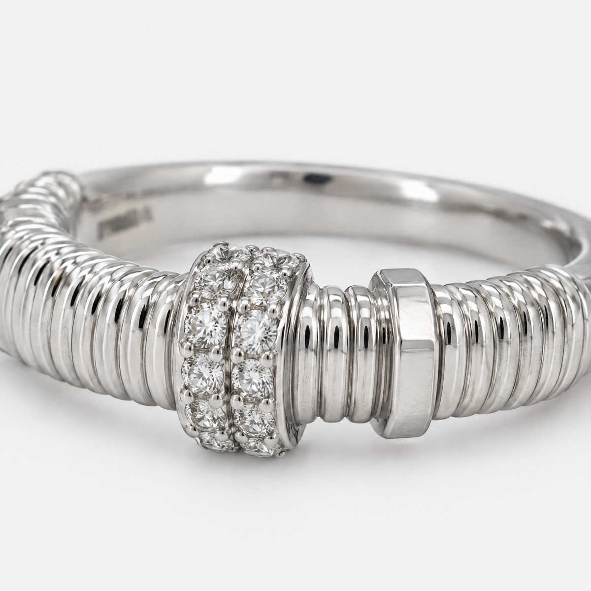 RYBARA Silver-tone Ribbed Accent Ring — detail view