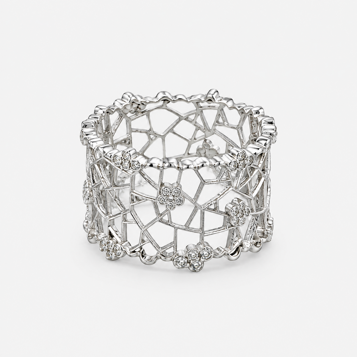 RYBARA Sterling Silver Openwork Floral Ring — overall view