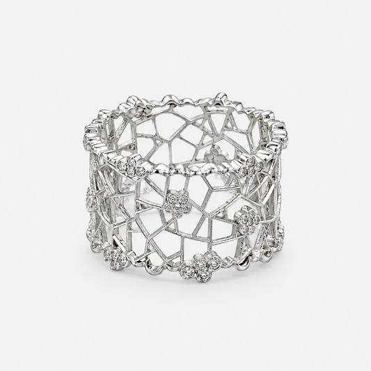 RYBARA Sterling Silver Openwork Floral Ring — overall view
