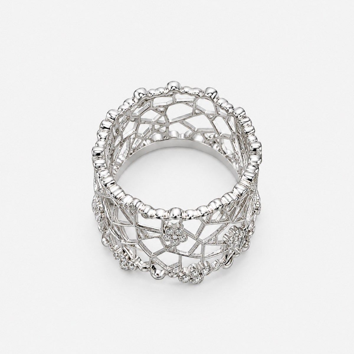 RYBARA Sterling Silver Openwork Floral Ring — detail view