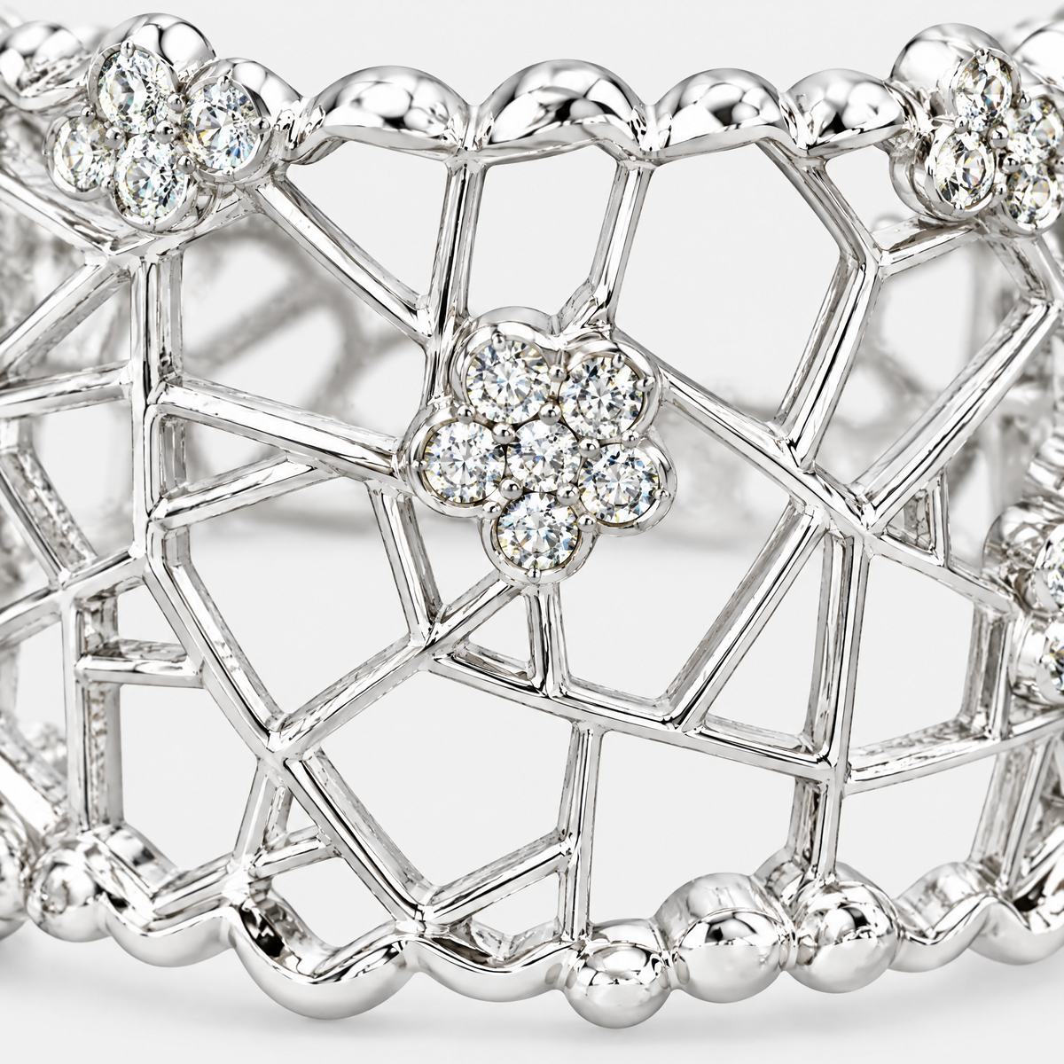 RYBARA Sterling Silver Openwork Floral Ring — detail view